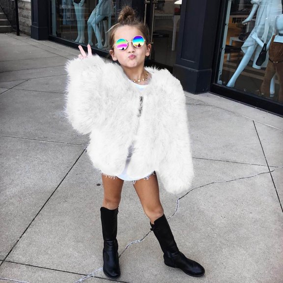 JAHH Toddler Girls Fa𝗎x F𝗎r Jacket Open Front Shaggy Cardigan, Fuzzy F𝗎rry Coat Thicken Winter Outwear, Plush Warm Coat for Kids, Trendy Cozy Outerwear