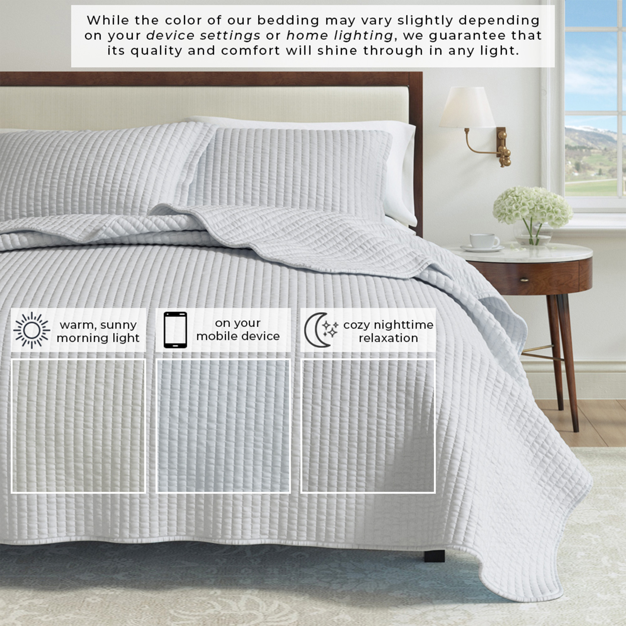 Great Bay Home Detailed Channel Stitch Microfiber All-Season Quilt Set With Shams (Full / Queen, Baby Blue)