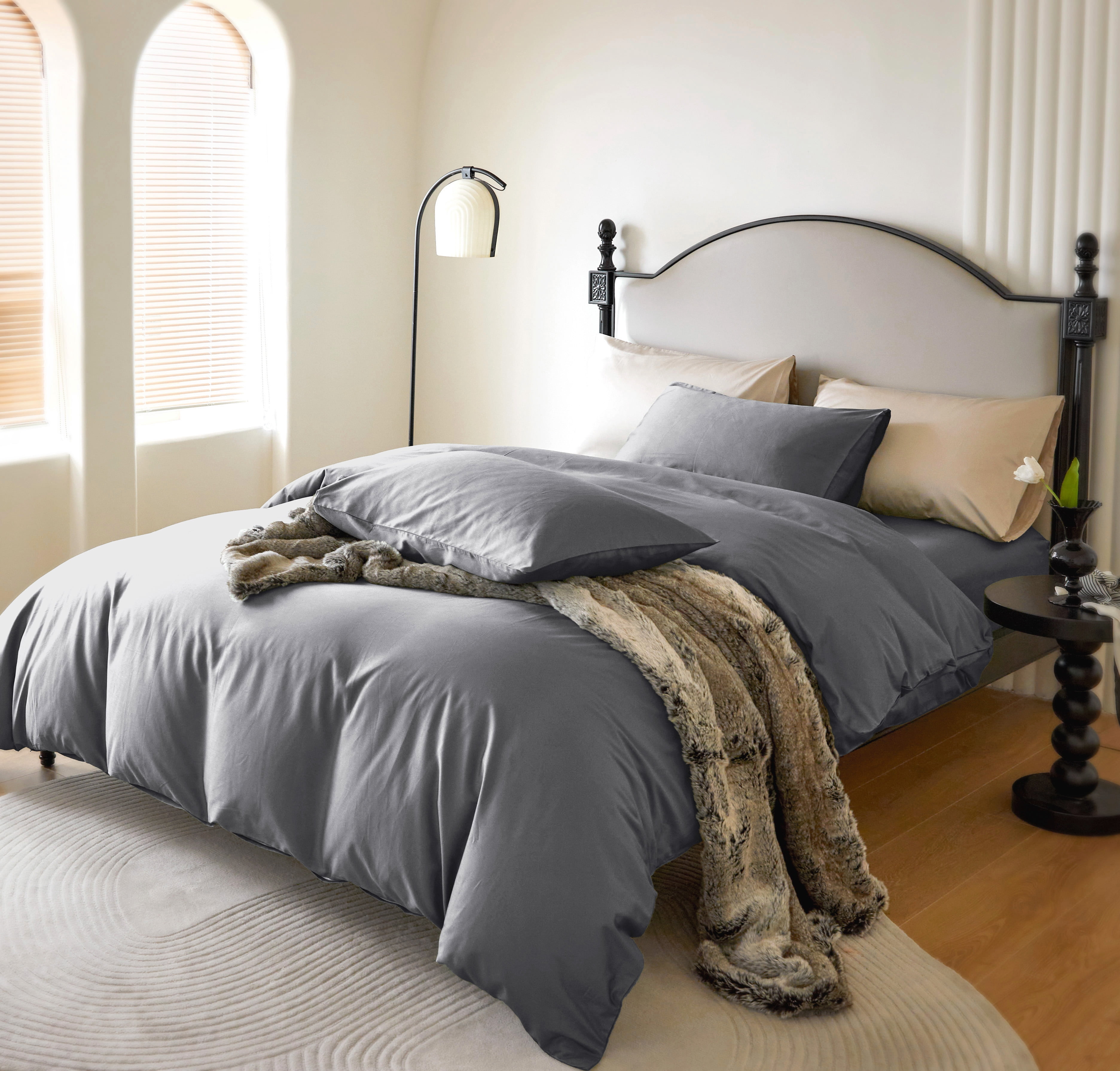 PURE ERA Long Staple Cotton Duvet Cover Pillow Shams Set 800TC Bedding Sateen Silky Soft Luster Urban Gray Queen