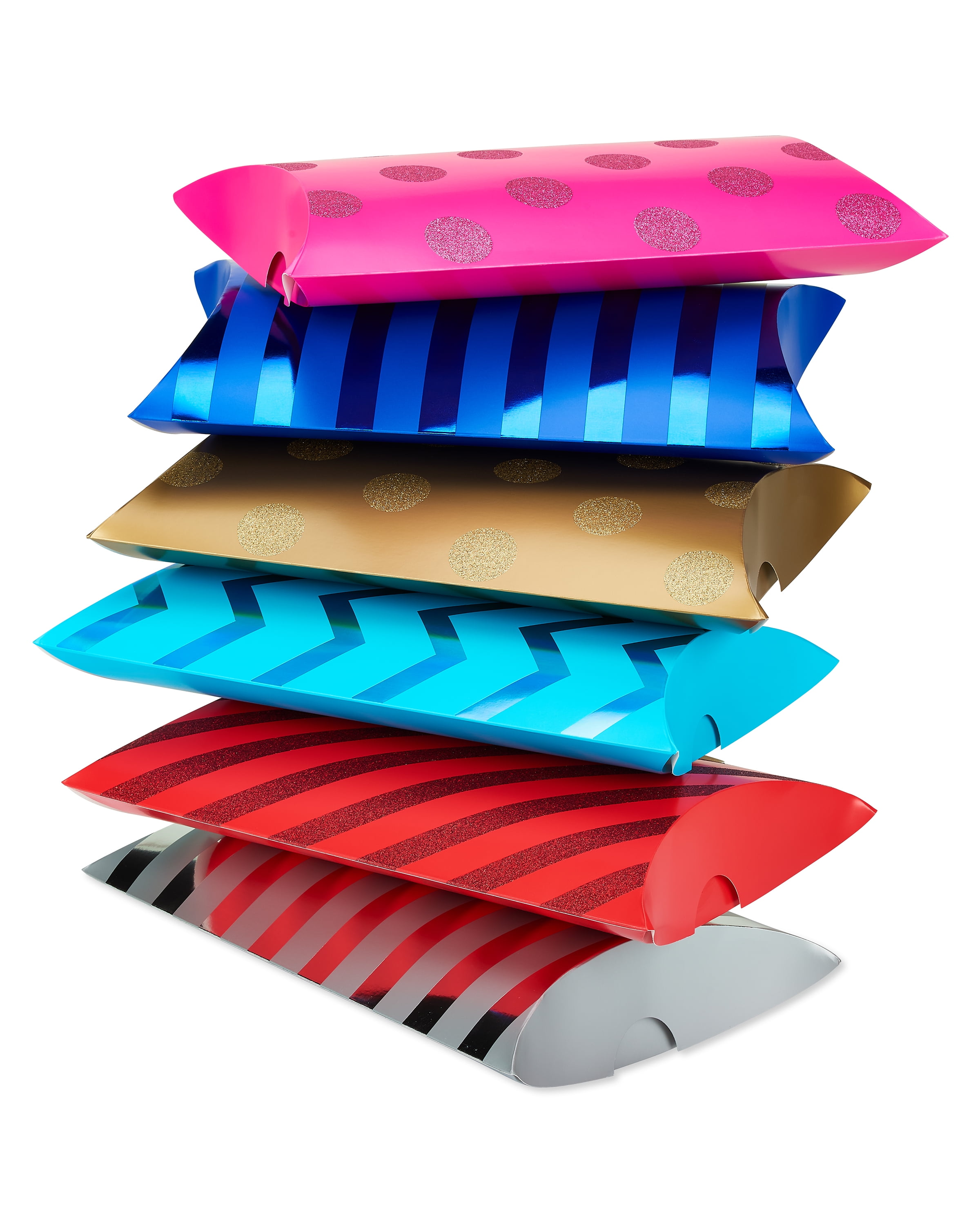 American Greetings Pillow Gift Boxes, Bright Mulitcolored Polka Dots and Stripes (6 Boxes)