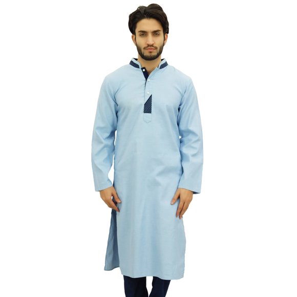 Atasi Men's Indian Ethnic Cotton Long Kurta Bollywood Style Ethnic Shirt-Large