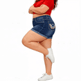 thumbnail image 2 of QERINTE Plus Size Blue Shorts for Women Stretchy High Waisted Denim Embroidery 14 to 22, 2 of 5