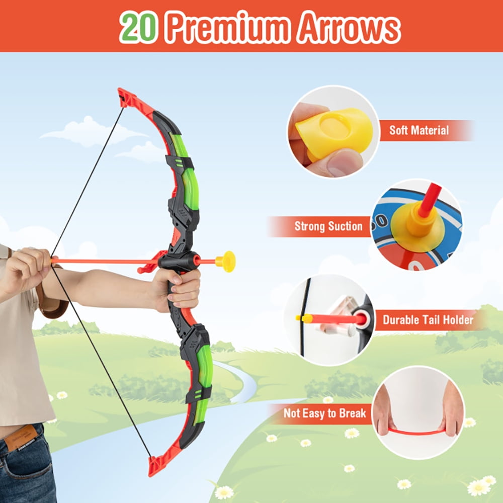 Yardi Yard Youth Archery Bow Set with LED Light Up Bow and 20 Suction Cup Arrows for Kids, Bow and Arrow Archery Toy for Kids