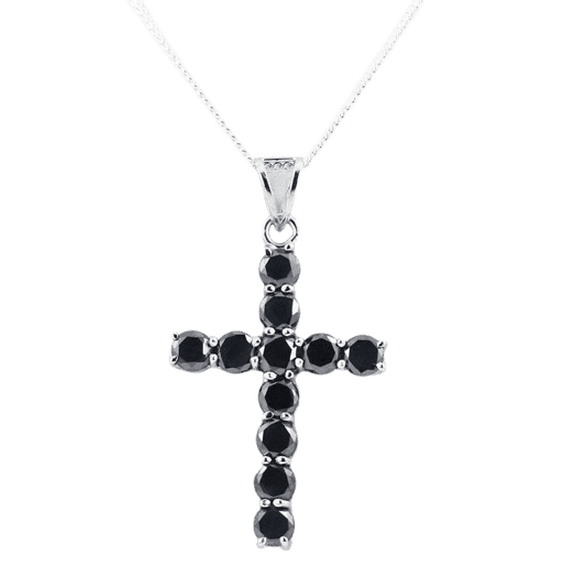 HITEXPORT Cross Pendant Black Lab-Created Diamond Pendant Necklace 2 ct. t.w. 925 Sterling, Silver-Plated, 18 Inch, Cable