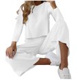 thumbnail image 2 of ICHUANYI Clearance Women's Summer New Solid Color Fashion Set Casual Solid Cotton Linen Sleeveless Two Piece Set(White, XL) ICHUANYI WER2023081501851, 2 of 6