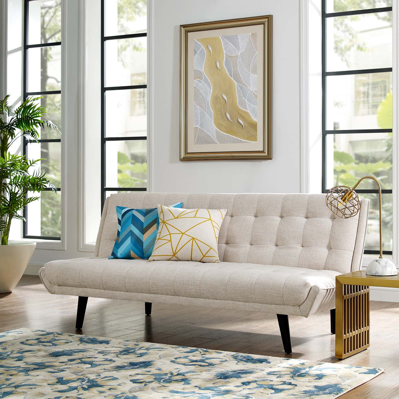 Modern Contemporary Urban Design Living Room Lounge Club Lobby Tufted Sofa  Bed, Fabric, Beige 