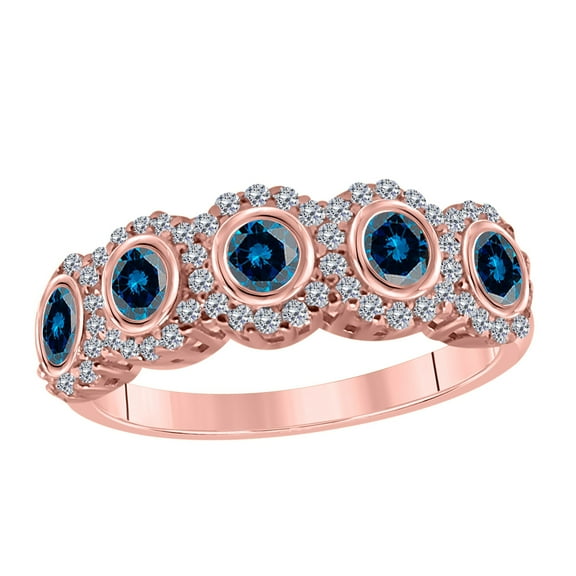 AoneJewelry 1.00 Carat Blue Diamond Bezel Set Wedding Engagement Band In 14K White, Rose & Yellow Gold