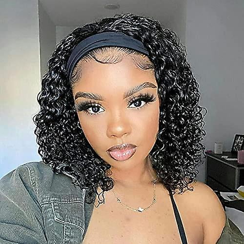 Curly Headband Wig Human Hair 10 Inches Headband Wig Deep Wave For