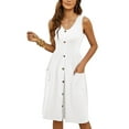 thumbnail image 1 of Robes d'Été pour Femmes Sans Manches Décontractées Amples Évasées à Boutons Robe Midi avec Poches Blanc P, 1 of 9