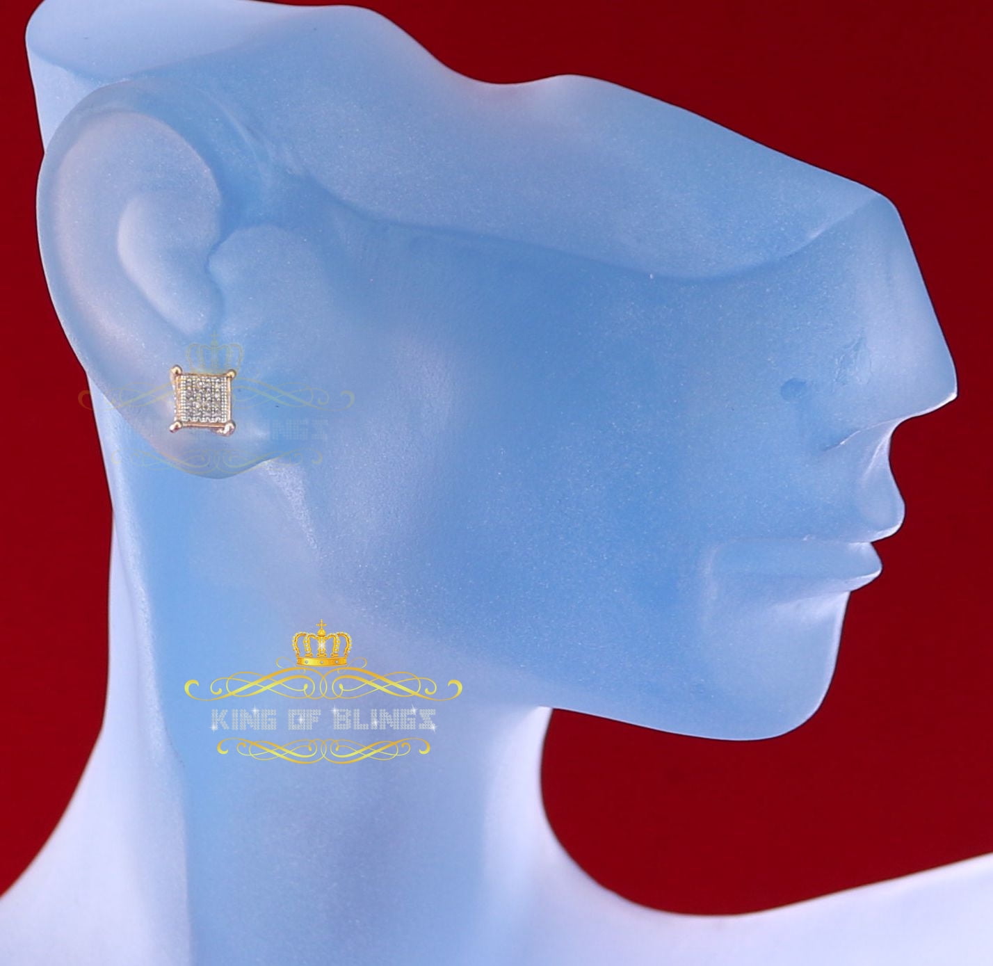 King of Bling's 10K Real Yellow Gold with 0.10CT Real Diamond Men's/Women's stud Square Earrings