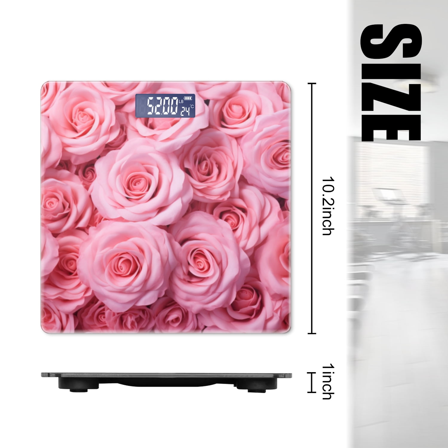 High Precision Body Weight Scale Smart Bathroom Scales with Large LCD Display(400lbs),Decorative for Bedroom-Bouquet Of Many Pink Roses Beautiful Pattern