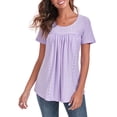 thumbnail image 3 of DreamFish Womens Tops Hollow Round Neck T-Shirt Short Sleeve Curved Hem Shirts Summer Eyelet Casual Blouse, 3 of 5