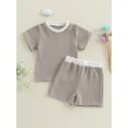 thumbnail image 4 of Loicainy Baby Toddler Summer Clothes 3 6 12 18 24 Months 2T 3T 4T 5T Waffle Striped Short Sleeve T-shirt Elastic Waist Shorts Kids 2 Piece Outfits Set, 4 of 9