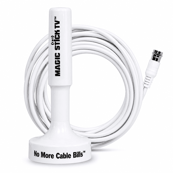 Magic Stick TV MS-50 Digital Antenna for Smart TV, HDTV Antennas for Free Channels, Signal Booster, 1080p HD Channels, 16.5ft Cable, White