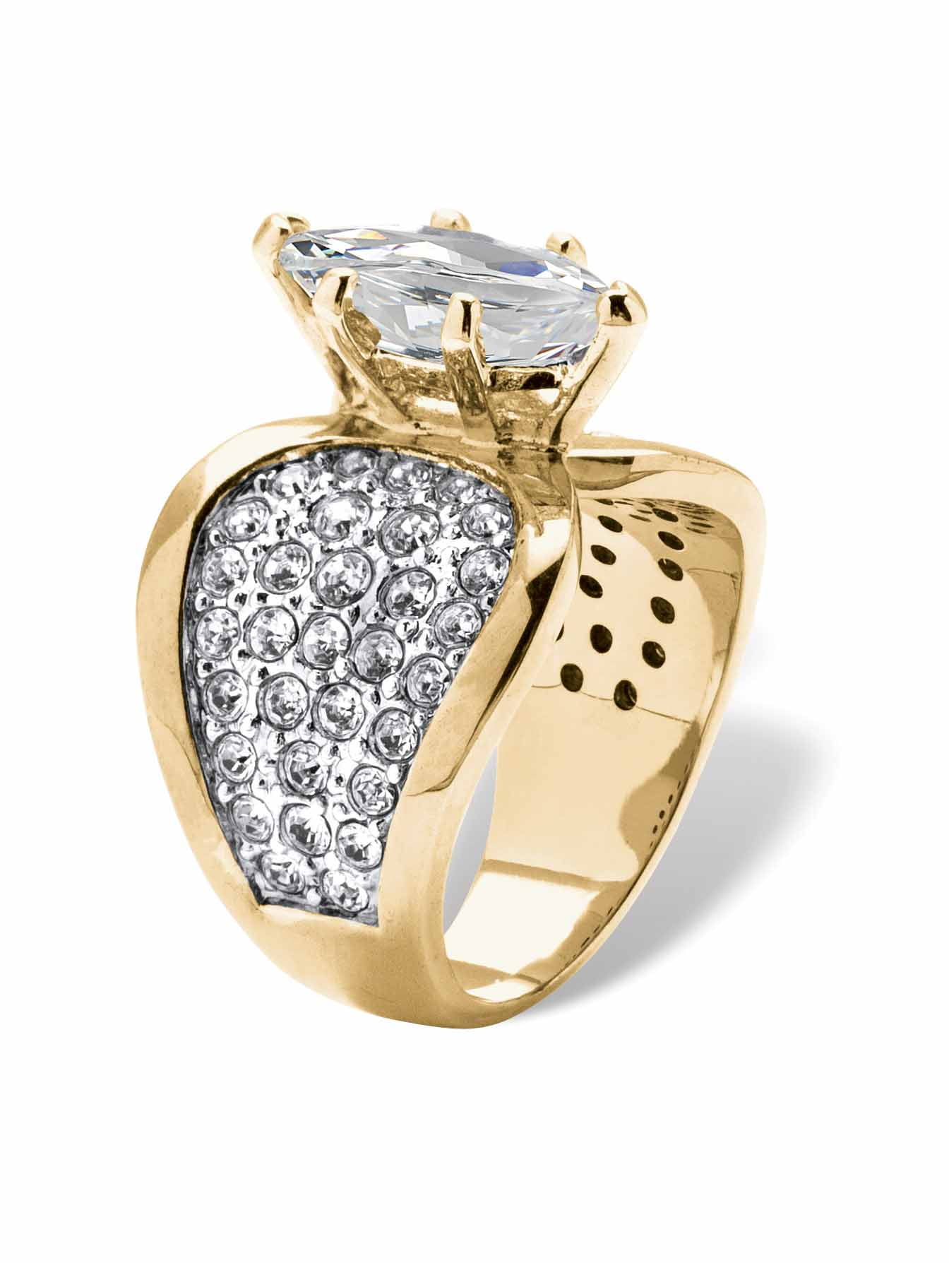 PalmBeach Jewelry Marquise-Cut Cubic Zirconia and Pave Crystal Cocktail Ring 2.48 TCW In Yellow Gold-Plated or Platinum-Plated