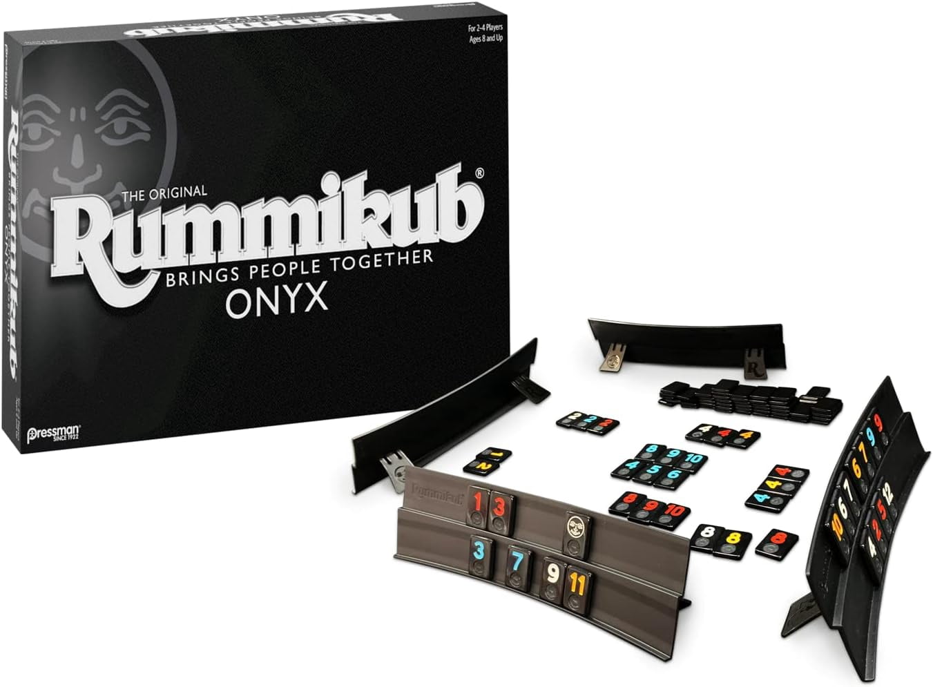 Rummikub Onyx Edition - Sophisticated Set with Unique Black Rummikub Tiles and Vibrantly-Colored Engraved Numbers by Pressman, Multi Color