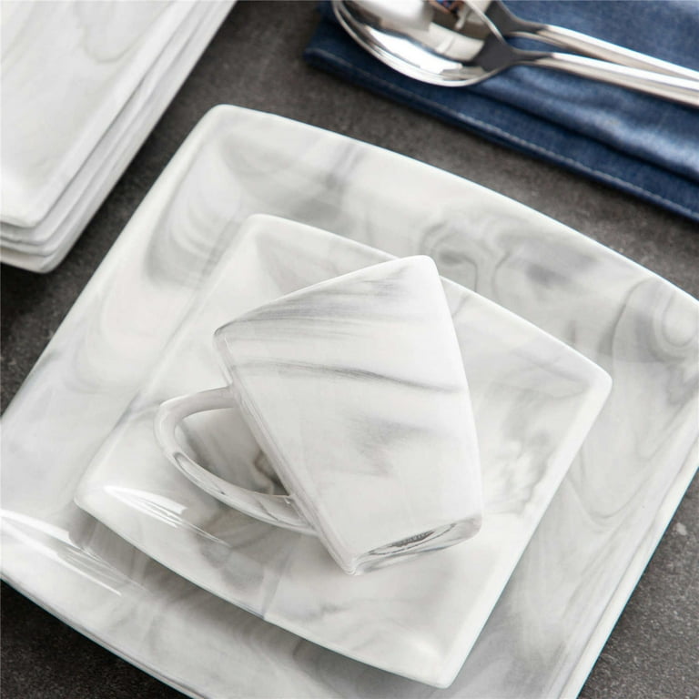 MALACASA Coffee Set, 18-Piece Porcelain Dinnerware Set, Marble