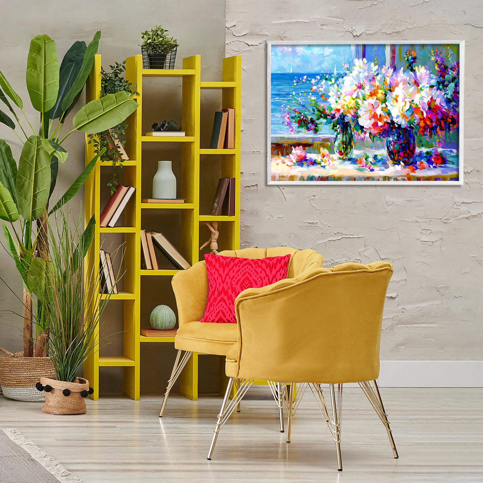 Stupell Industries Blossoms By The Sea Botanical & Floral Painting White Framed Art Print Wall Art, 30 x 20