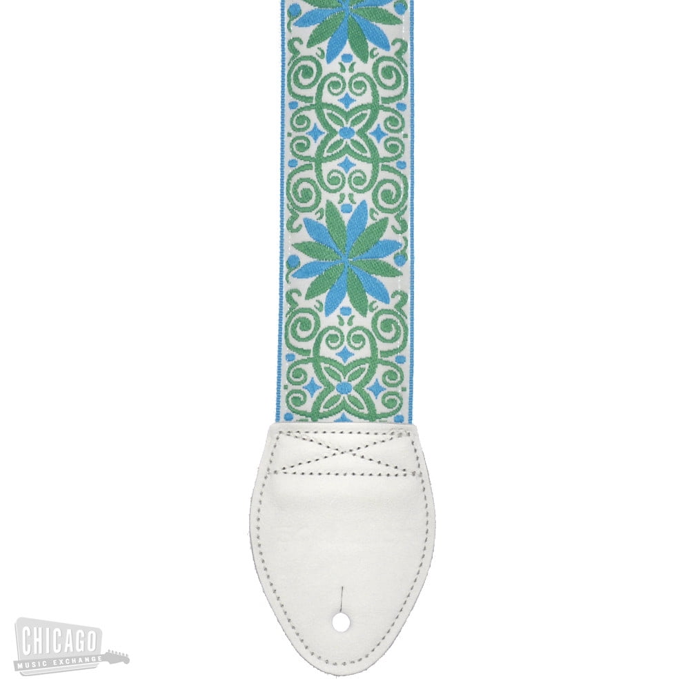 Souldier Guitar Strap - Dresden Star Miami Turquoise & Lime (White Ends)