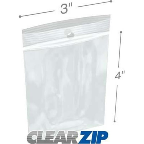 International Plastics CZH40304 3 x 4 in. ClearZip with Hanghole Bags, 0.004 Gauge - Case of 1000