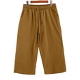 thumbnail image 5 of Capri Pants for Women 2026 Summer Petite Cotton Linen Casual Straight Drawstring Elastic Waist Cropped Trousers Coffee M, 5 of 6