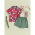 thumbnail image 2 of Suealasg Toddler Baby Boys Clothes 2Pcs Kids Boys Summer Beach Outfits Set Short Sleeve Flower Print Shirt with Elastic Waist Shorts, 2 of 9