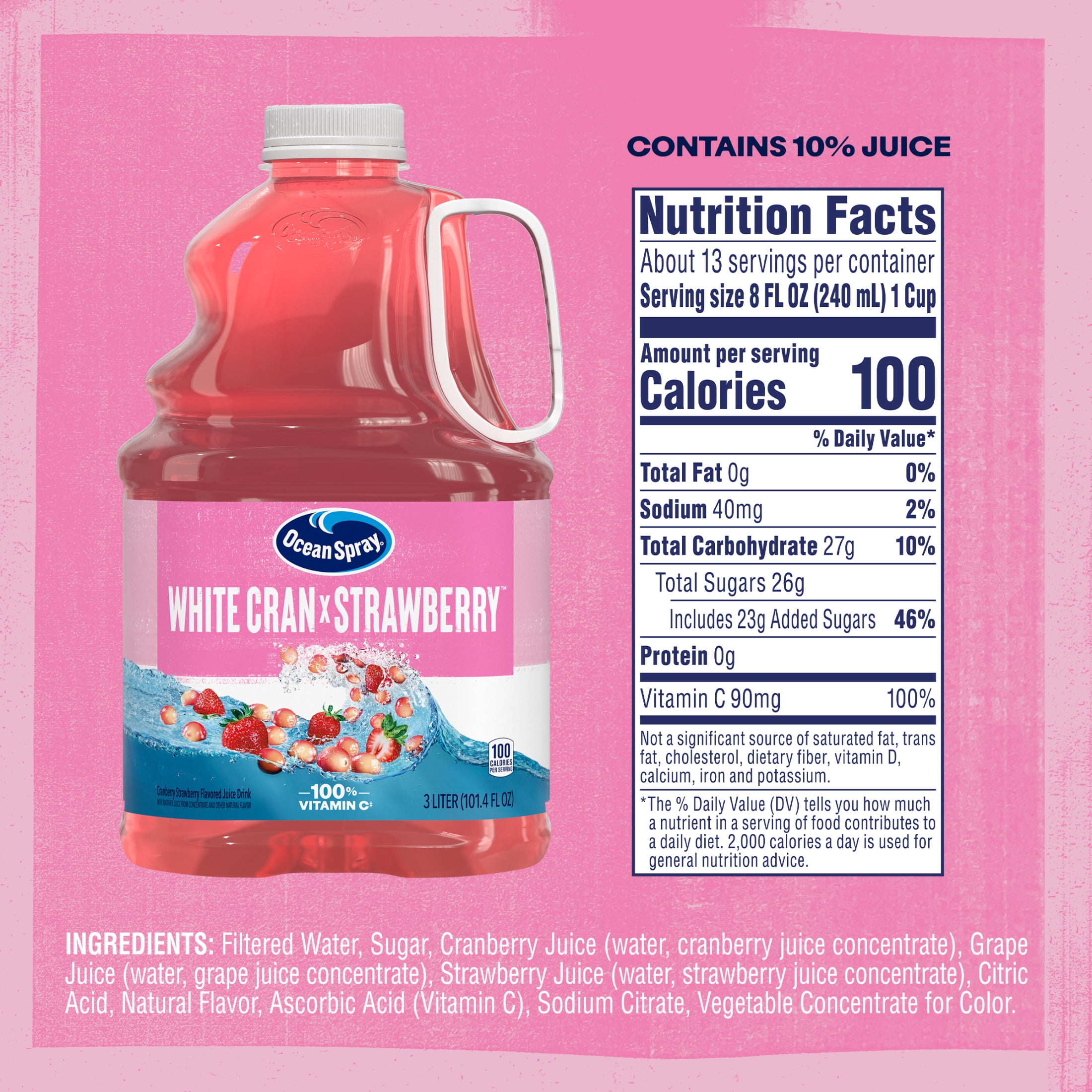 (6 pack) Ocean Spray® White Cran-Strawberry Juice Drink, 3L Bottle