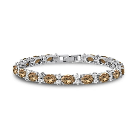 John Hardy Oval Bracelet (Cubic Zirconia Tennis Bracelet CZ Round Cut White Oval Cut Champagne Colored Silver Plated Brass 7)
