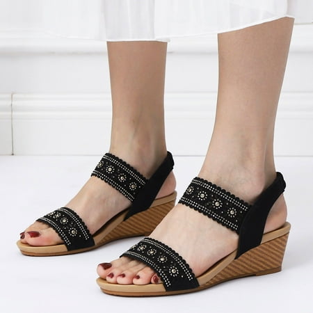 

ZHELIYO Women s sandals Wedges Sandals For Women Ladies Sandals Peep Toe Bohemia Sandals Wedges Beach Shoes Black 6.5