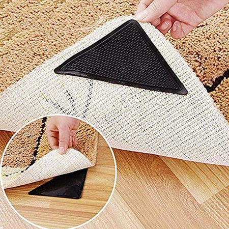 NK HOME 4pcs Rug Pads & Grippers - Anti Slip Coner Rubber Mat Non Slip Carpet Skid Grippers Rug - Reusable and Washable Floor