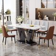 thumbnail image 3 of JUFU Modern Dining Chairs Set of 6, Brown Faux Leather Upholstered with Black Metal Legs for Kitchen/Dining Room, 3 of 9
