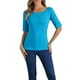 thumbnail image 1 of INSPIRE CHIC Camisetas de Cuello Barco para Mujeres, de Manga Corta, Ajustadas, Suaves, T-Shirt XL Azul Lago, 1 of 6
