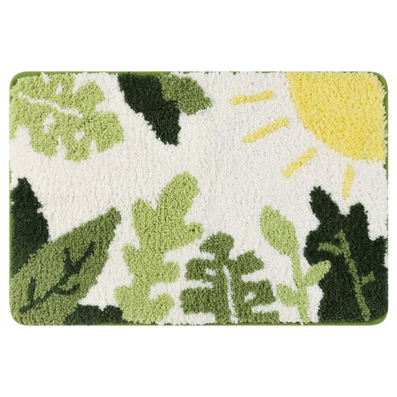 REGALWOVEN Alfombrillas de baño suaves, alfombra de baño antideslizante con patrón botánico, tapete absorbente de felpa, alfombra de piso con hojas verdes 16" x 24"