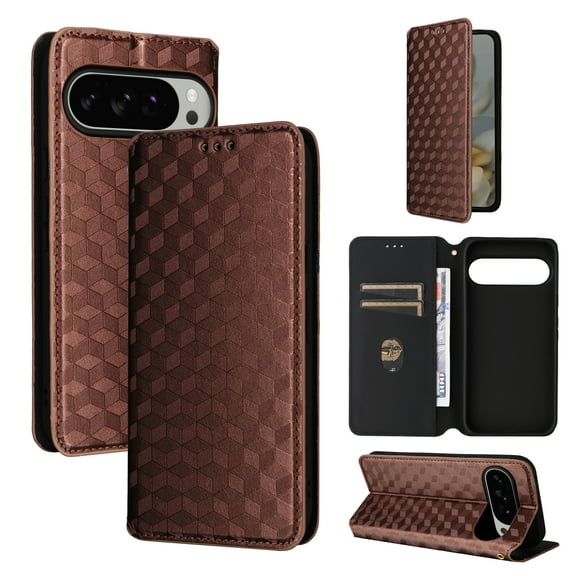 Designed for Google Pixel 10 Pro XL Case Wallet, Women Men Flip Folio Cover PU Leather Kickstand Credit Card Holders Slots Magnetic Shockproof Phone Case Cover for Google Pixel 10 Pro XL - Brown