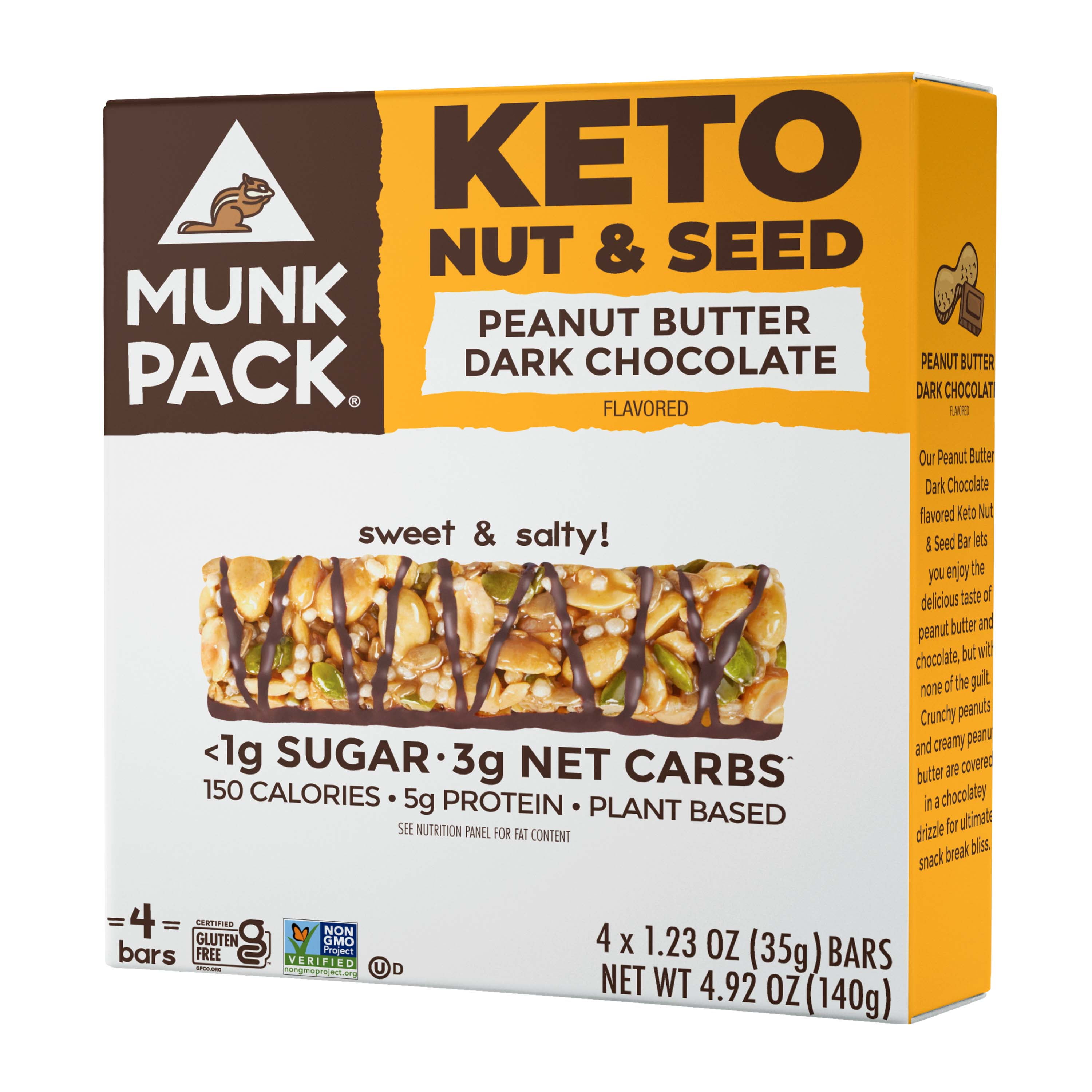Munk Pack Keto Nut and Seed Bar, Peanut Butter Dark Chocolate, 4 ct.