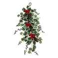 thumbnail image 2 of 20 Inch Artificial Christmas Teardrop Door Swag, Hanging Greenery Decor With Holly Leaves, Red Berries, Pinecones, Winter Wall Ornament For Front Door Porch Entryway, 2 of 6