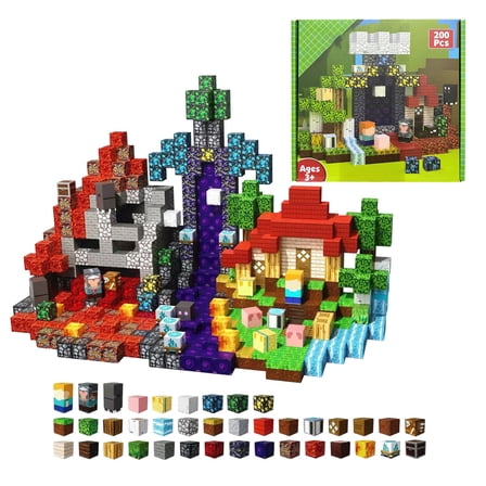 Magnetic Blocks 200PCS Magnetic Building Cubes, DIY Ghost Adventure Building Magnet Toys Toddler, STEM Montessori Sensory Toys, Learning Educational Magnetic Building Blocks for Kids Ages 4-8