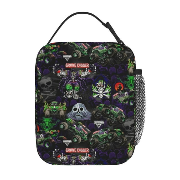 Insulation Portable Lunch Bag, Monster Truck Jam Thermal Container with Adjustable Shoulder Strap