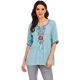 thumbnail image 2 of Blusa informal de manga corta con borlas y bordado bohemio mexicano de verano para mujer, azul claro y grande, 2 of 5