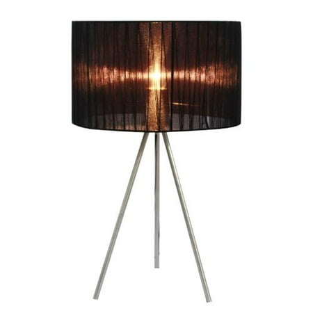 Simple Designs Brushed Nickel Tripod Table Lamp with Pleated Sheer Shade