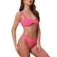 thumbnail image 4 of INSPIRAR CHIC Conjunto de Bikini de Color Contrastante con Tejido Acanalado y Parte Inferior de Triángulo de Cintura Alta con Tirantes Espagueti Ajustables Pequeño Rosa Rojo, 4 of 5