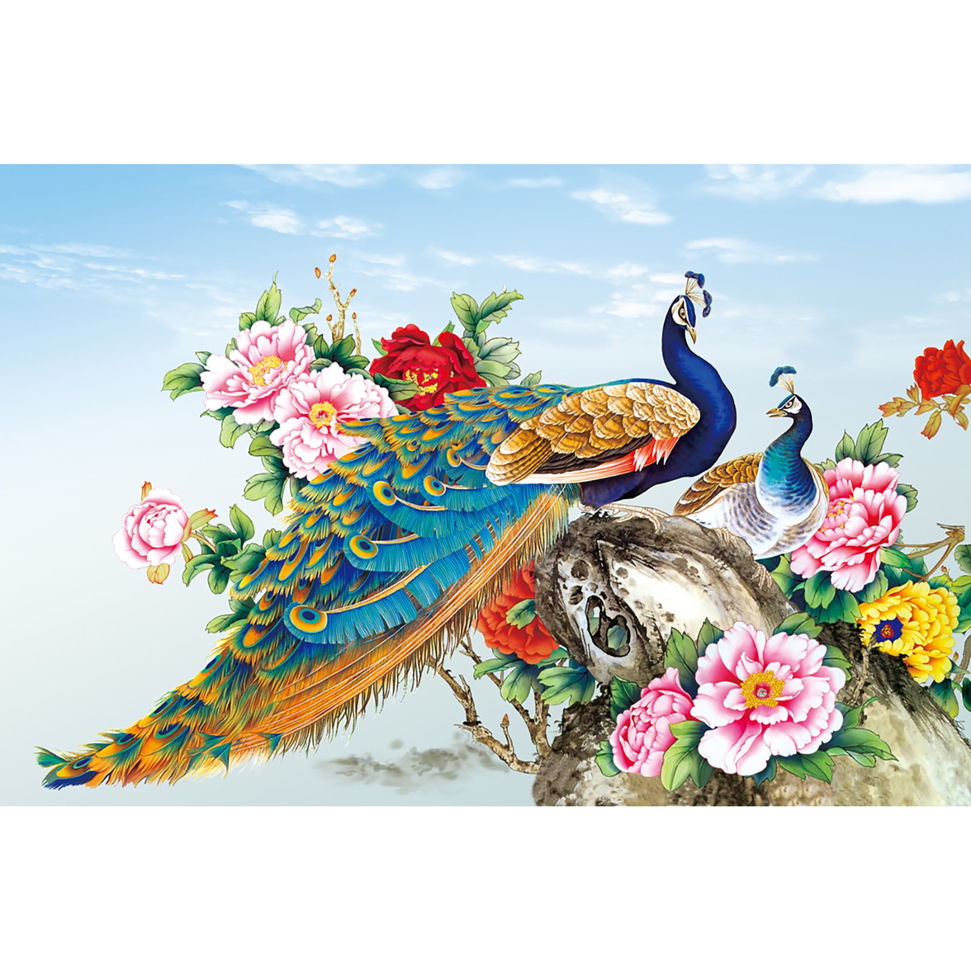 3D Flowery Peacock Illustration  #21058 2 x Diamond Stickers 7.5 cm 