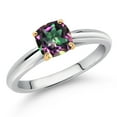 thumbnail image 2 of Gem Stone King 925 Silver and 10K Yellow Gold Green Mystic Topaz Engagement Ring for Women (1.00 Cttw, Cushion 5MM, Gemstone Birthstone, Size 8), 2 of 4