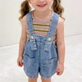 thumbnail image 2 of Ticikt Baby Boy Girl Denim Overalls Solid Suspender Bib Pants One-Piece Strap Jumpsuit Pocket Summer Outfit,Color:Blue,Size:4-5 Years, 2 of 8