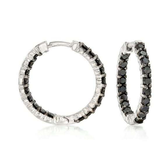 Ross-Simons 2.00 ct. t.w. Black Diamond Inside-Outside Hoop Earrings in Sterling Silver, Women's, Adult