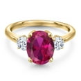 thumbnail image 3 of Gem Stone King 3.50 Ct Oval Red Created Ruby 18K Yellow Gold Plated Silver Ring, 3 of 6
