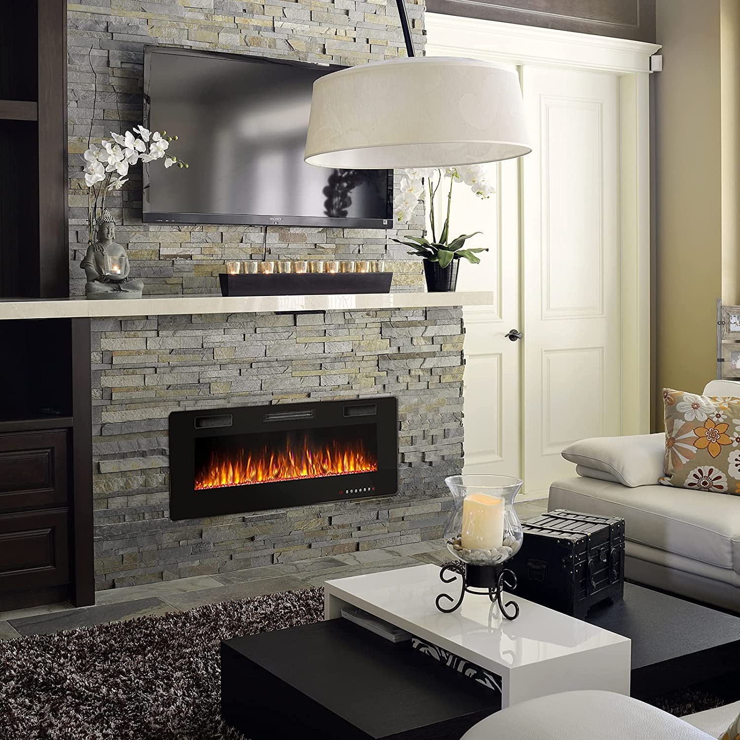 BOSSIN 60 inch Electric Fireplace, Recessed Wall Mounted Electric Fireplace  inserts,Ultra Thin Adjustable Flame Colors u0026 Speed Fireplace with Touch  Screen and Remote Control - Walmart.com