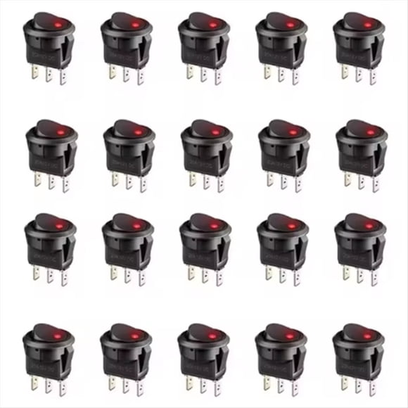 20 Interruptores Pulsadores de Encendido y Apagado de 3 Pines, 12 V, 20 A, Redondos, con LED, para Coche y Camión.