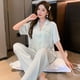 thumbnail image 4 of Pijamas de seda de hielo para mujer, pantalones de verano de manga corta, ropa de hogar de alta gama para primavera y otoño, 4 of 5