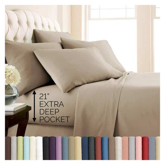7-Piece Split King Sheets Sets for Adjustable Bed, 21-Inch Deep Pocket King Sheet Set, Microfiber Sheet Set, Luxury Bedding, Taupe Pillow Cases, Taupe Sheets